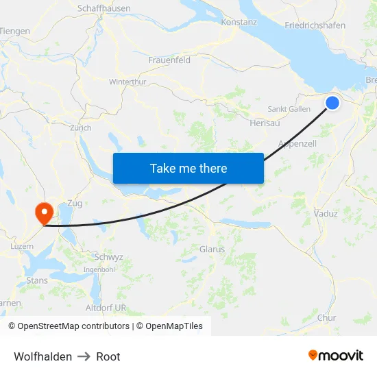 Wolfhalden to Root map