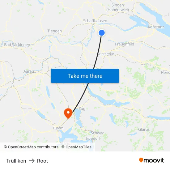 Trüllikon to Root map