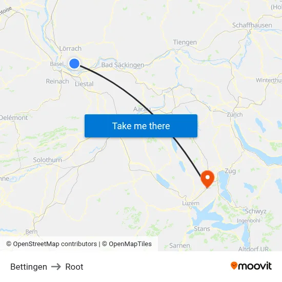Bettingen to Root map