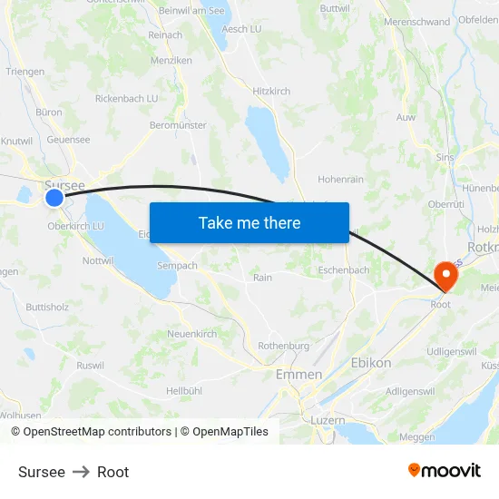 Sursee to Root map