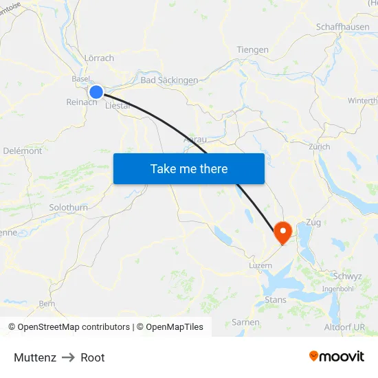 Muttenz to Root map