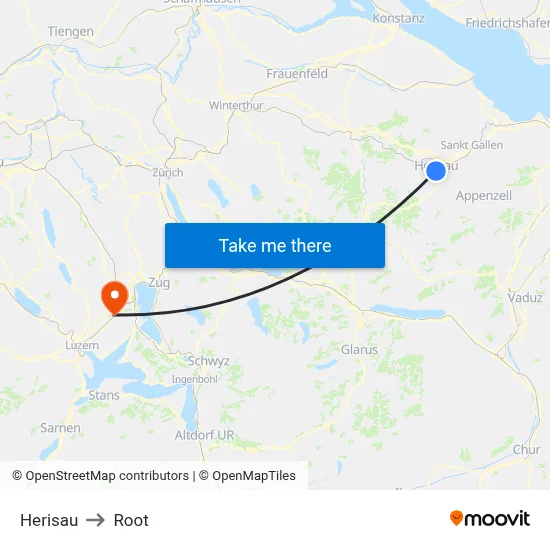 Herisau to Root map