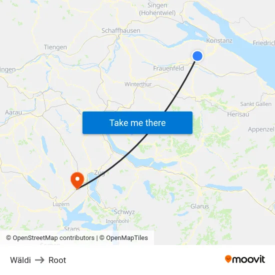 Wäldi to Root map