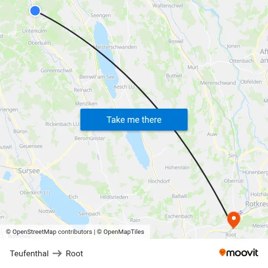 Teufenthal to Root map