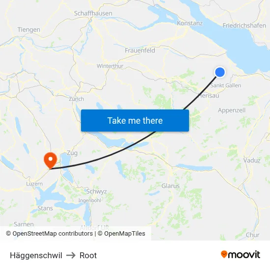 Häggenschwil to Root map