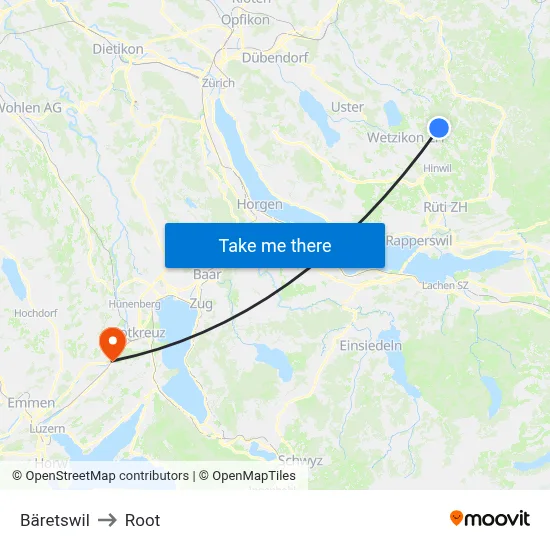 Bäretswil to Root map