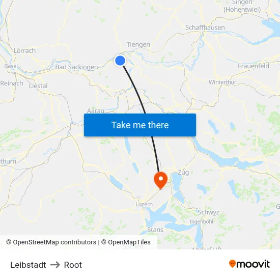 Leibstadt to Root map