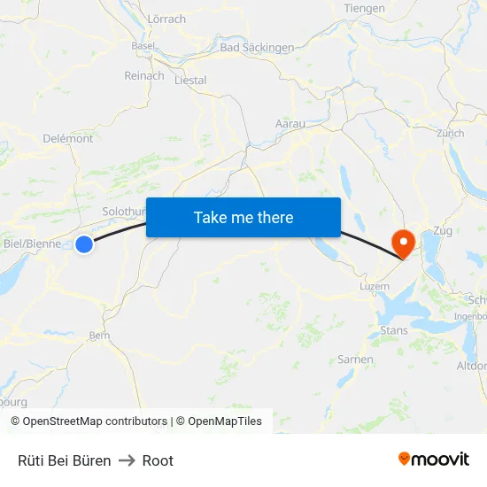 Rüti Bei Büren to Root map