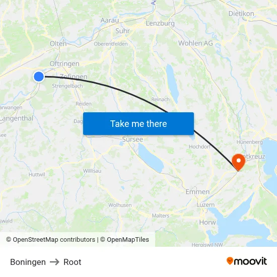 Boningen to Root map