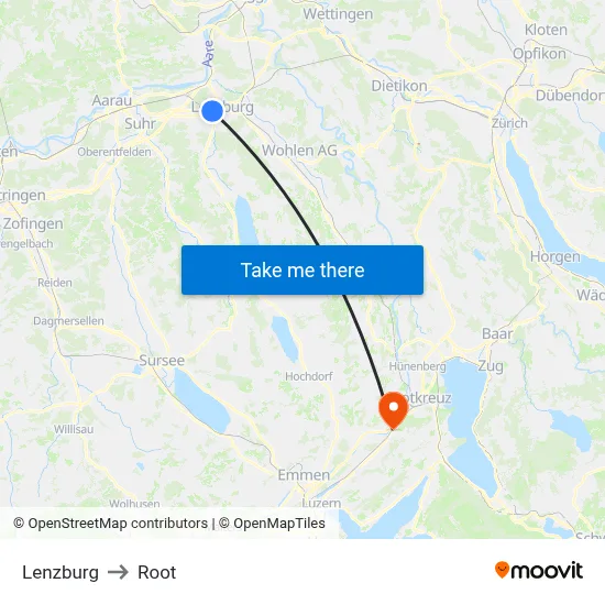 Lenzburg to Root map