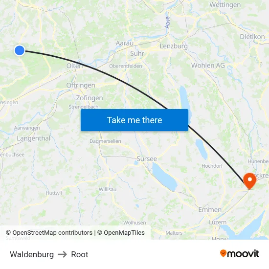 Waldenburg to Root map
