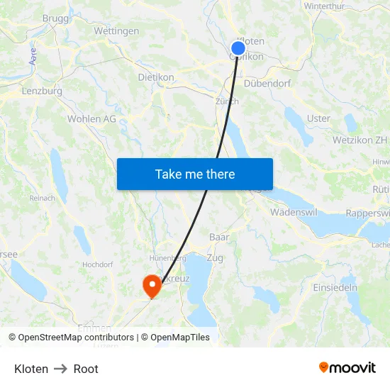 Kloten to Root map