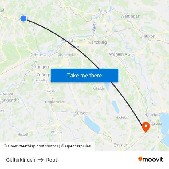 Gelterkinden to Root map