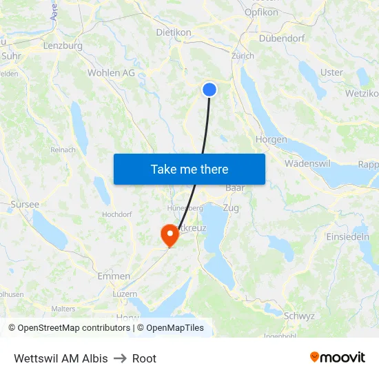 Wettswil AM Albis to Root map