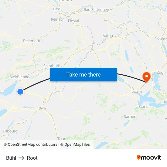 Bühl to Root map