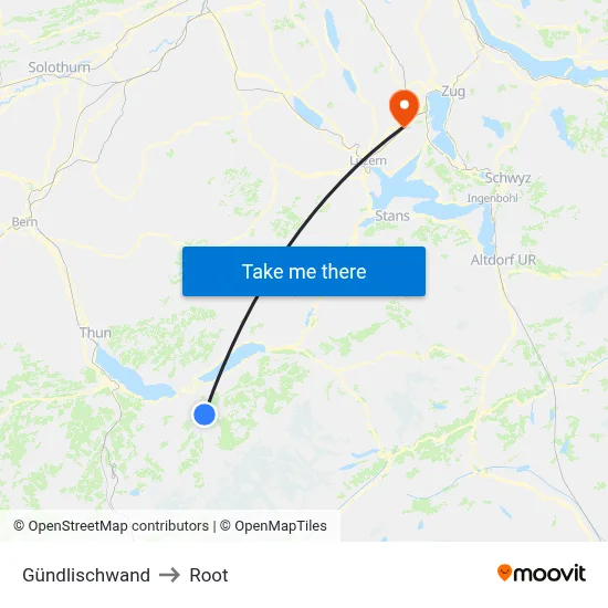 Gündlischwand to Root map