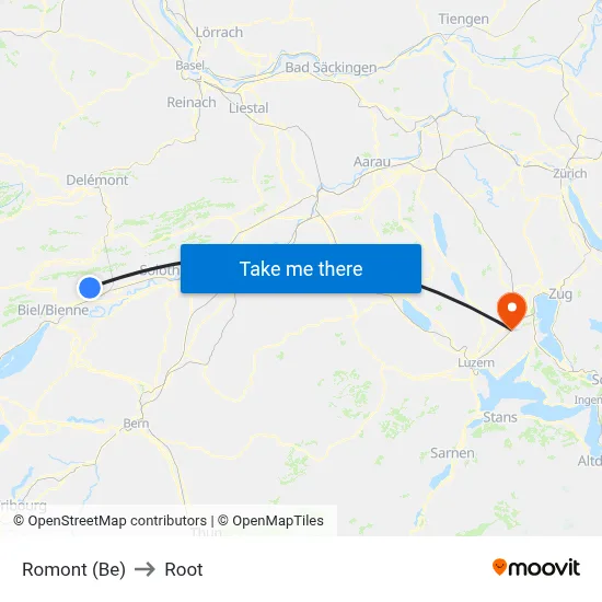 Romont (Be) to Root map