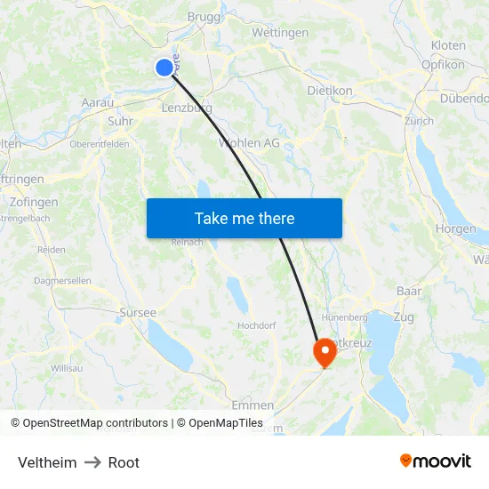 Veltheim to Root map