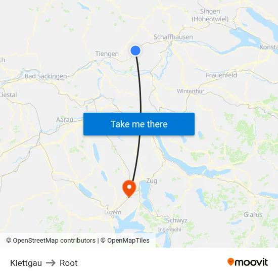 Klettgau to Root map