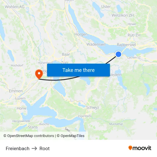 Freienbach to Root map