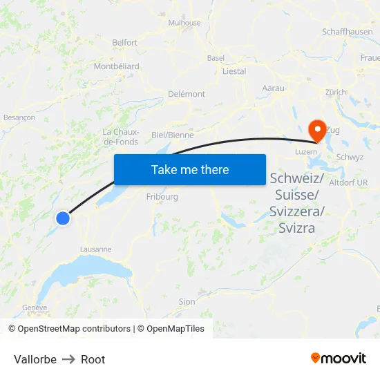 Vallorbe to Root map