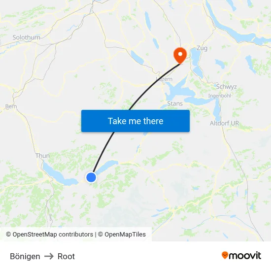 Bönigen to Root map