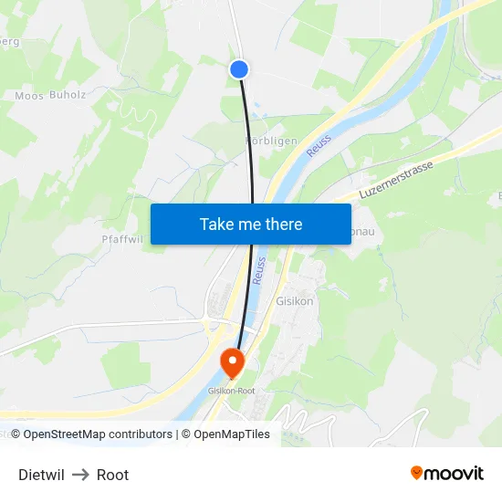 Dietwil to Root map