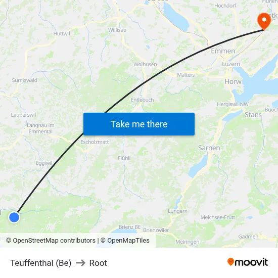 Teuffenthal (Be) to Root map
