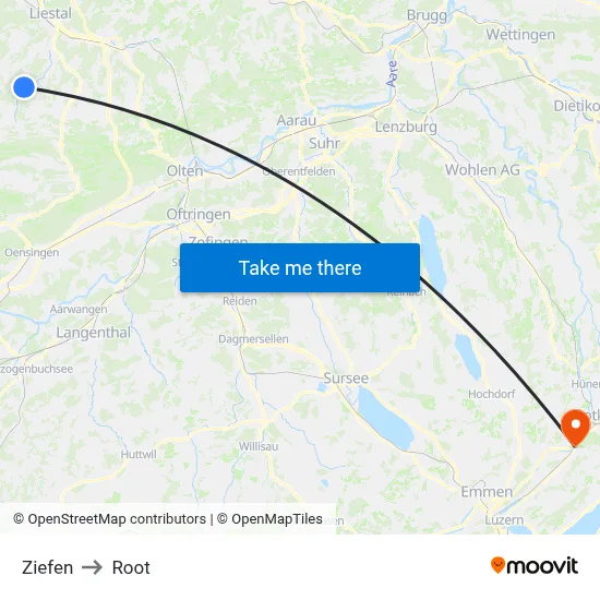 Ziefen to Root map