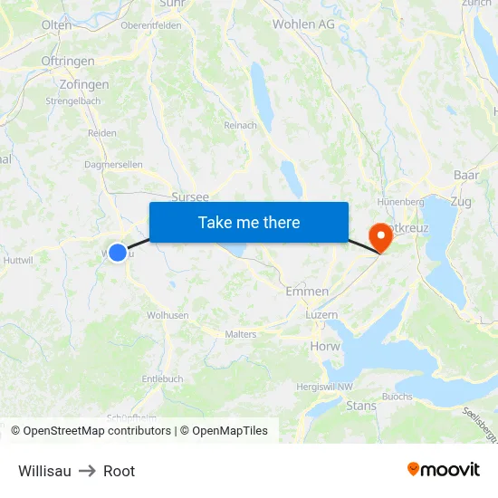 Willisau to Root map