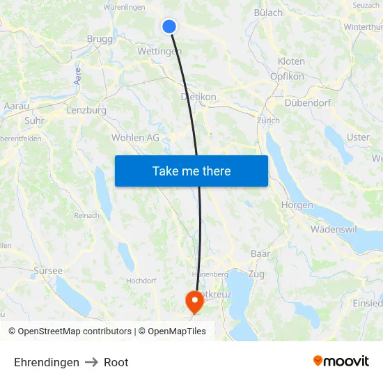 Ehrendingen to Root map
