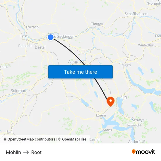 Möhlin to Root map