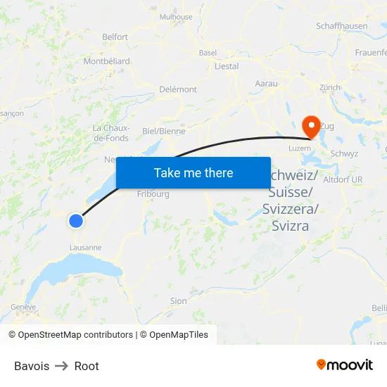 Bavois to Root map