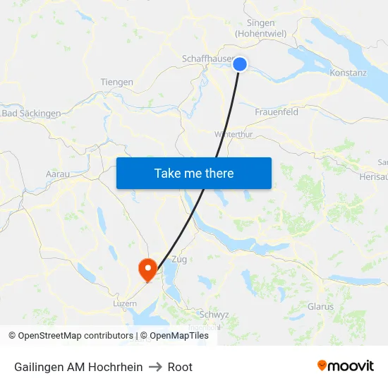 Gailingen AM Hochrhein to Root map