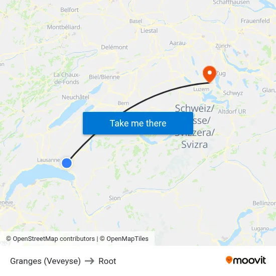 Granges (Veveyse) to Root map