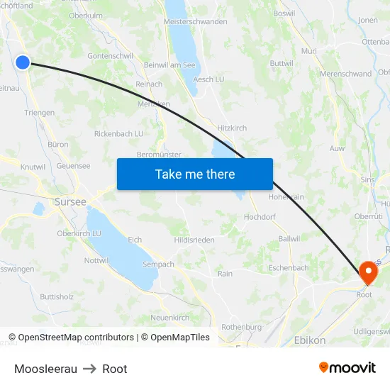 Moosleerau to Root map