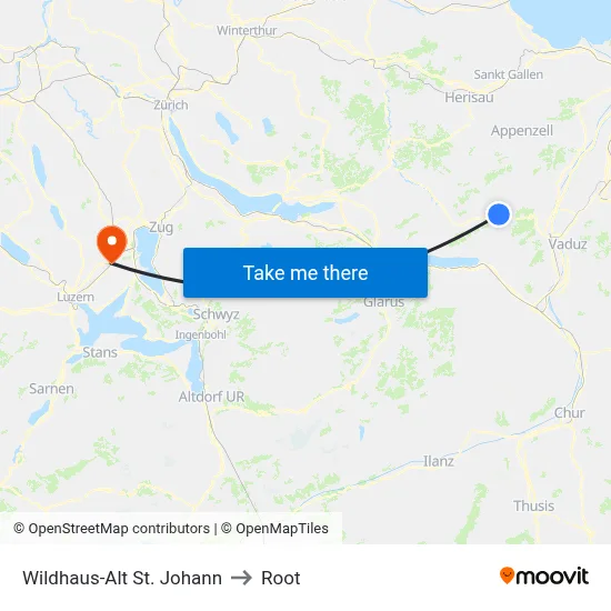 Wildhaus-Alt St. Johann to Root map