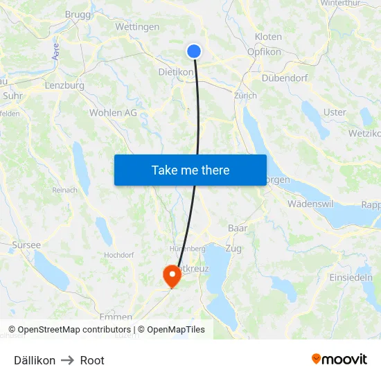 Dällikon to Root map