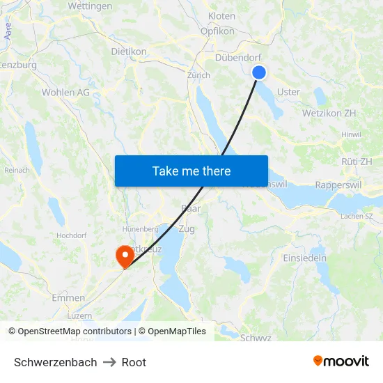 Schwerzenbach to Root map