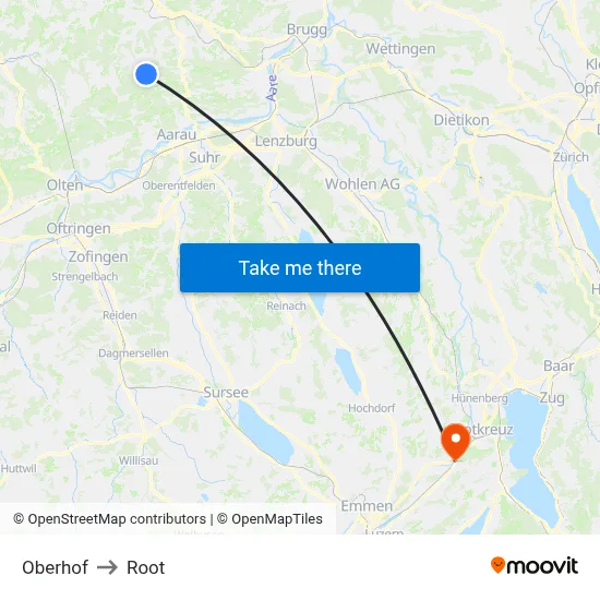 Oberhof to Root map