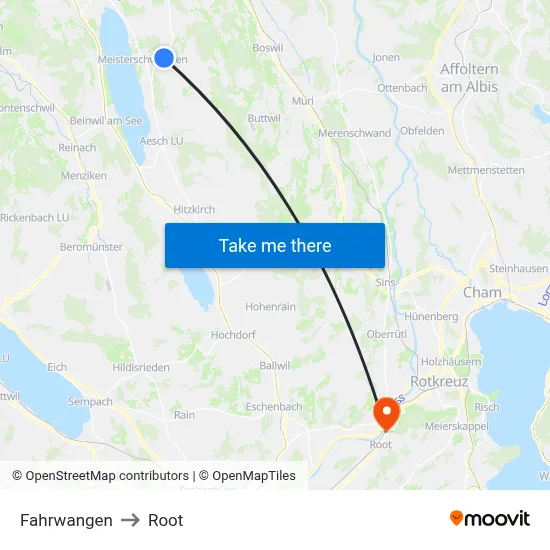 Fahrwangen to Root map