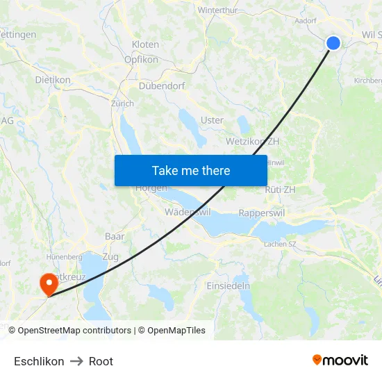 Eschlikon to Root map