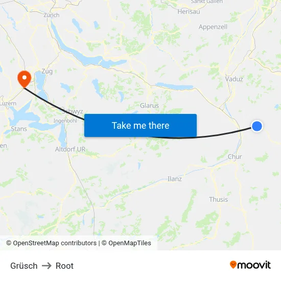 Grüsch to Root map