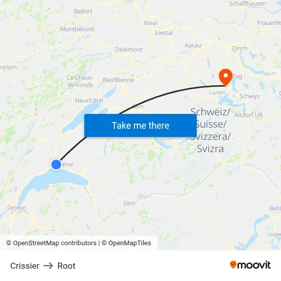 Crissier to Root map
