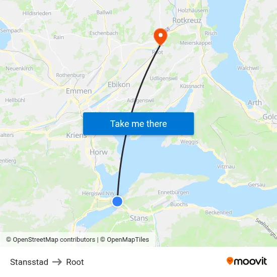Stansstad to Root map