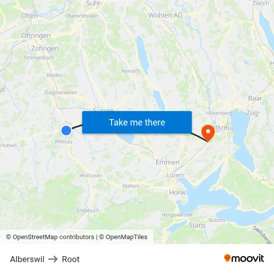 Alberswil to Root map