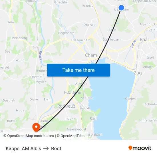 Kappel AM Albis to Root map