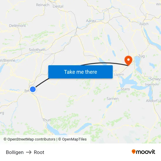 Bolligen to Root map