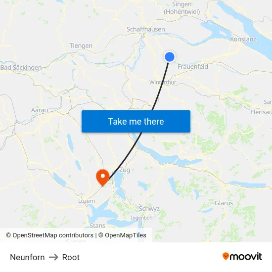 Neunforn to Root map