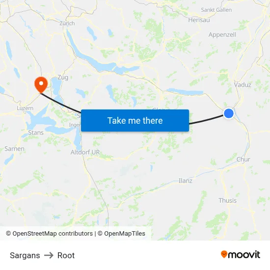 Sargans to Root map